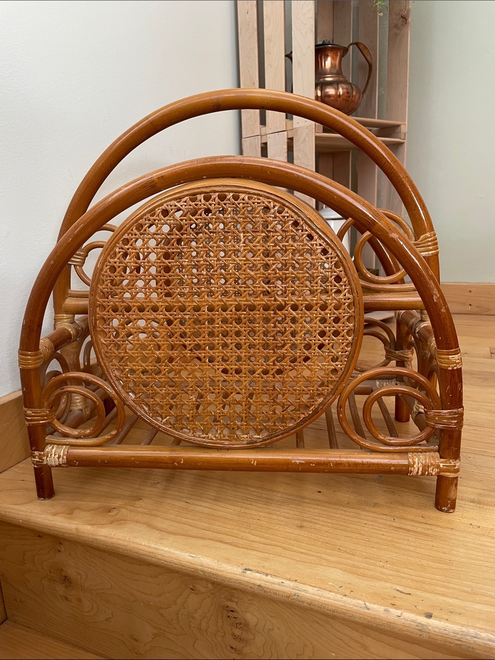 Vintage Mid-Century Rattan & Cane
Magazine Rack - Boho Chic Media Basket